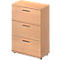 Light brown wooden filing cabinet with three drawers and silver handles.