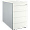 White and gray filing cabinet with four drawers and lock.