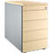 Beige file cabinet with four drawers, a gray side, and black feet.