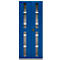 Blue double door with glass windows and silver frame. The door has a silver handle.