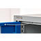 Steel shelf with partially open blue door, wire holding the door open, Schäfershop logo.