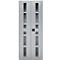 Double door with glass inserts and handle in the middle. Gray color, simple design.