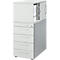 Schäfer Shop Genius Hoog ladeblok met opzetkast met schuifdeuren, afsluitbaar, B 435 x D 800 x H 1092 mm, met vierkante handgreep, lichtgrijs/blank aluminium