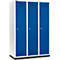Schäfer Shop Genius Kledinglocker met fitting, 3 compartimenten, 400 mm compartimentbreedte, cilinderslot, lichtgrijs/gentiaanblauw