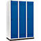 Schäfer Shop Genius Kledinglocker met fitting, 3 compartimenten, 400 mm compartimentbreedte, veiligheidsdraaigrendelslot, lichtgrijs/gentiaanblauw