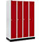 Schäfer Shop Genius Kledinglocker met fitting, 4 compartimenten, cilinderslot, lichtgrijs/rood