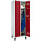 Schäfer Shop Genius Kledinglocker met poten, 2 compartimenten, B 630 x D 500 X H 1850 mm, veiligheidsdraaigrendelslot, lichtgrijs/rood