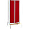 Schäfer Shop Genius Kledinglocker met zitbank, 2 compartimenten, 300 mm compartimentbreedte, cilinderslot, lichtgrijs/rood