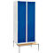 Schäfer Shop Genius Kledinglocker met zitbank, 2 compartimenten, 400 mm compartimentbreedte, cilinderslot, lichtgrijs/gentiaanblauw