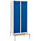 Schäfer Shop Genius Kledinglocker met zitbank, 2 compartimenten, 400 mm compartimentbreedte, veiligheidsdraaigrendelslot, lichtgrijs/gentiaanblauw