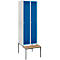 Schäfer Shop Genius Kledinglocker met zitbank, 2 compartimenten, cilinderslot, lichtgrijs/gentiaanblauw