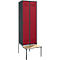 Schäfer Shop Genius Kledinglocker met zitbank, 2 compartimenten, veiligheidsdraaigrendelslot, antraciet RAL 7016/rood