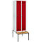 Schäfer Shop Genius Kledinglocker met zitbank, 2 compartimenten, veiligheidsdraaigrendelslot, lichtgrijs/rood