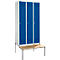 Schäfer Shop Genius Kledinglocker met zitbank, 3 compartimenten, 300 mm compartimentbreedte, cilinderslot, lichtgrijs/gentiaanblauw