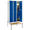 Schäfer Shop Genius Kledinglocker met zitbank, 3 compartimenten, 300 mm compartimentbreedte, cilinderslot, lichtgrijs/gentiaanblauw