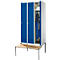 Schäfer Shop Genius Kledinglocker met zitbank, 3 compartimenten, 300 mm compartimentbreedte, cilinderslot, lichtgrijs/gentiaanblauw