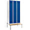 Schäfer Shop Genius Kledinglocker met zitbank, 3 compartimenten, 300 mm compartimentbreedte, veiligheidsdraaigrendelslot, lichtgrijs/gentiaanblauw