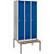 Schäfer Shop Genius Kledinglocker met zitbank, 3 compartimenten, cilinderslot, licht zilver/gentiaanblauw