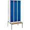 Schäfer Shop Genius Kledinglocker met zitbank, 3 compartimenten, draaigrendelslot, lichtgrijs/gentiaanblauw