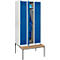 Schäfer Shop Genius Kledinglocker met zitbank, 3 compartimenten, draaigrendelslot, lichtgrijs/gentiaanblauw