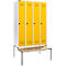 Schäfer Shop Genius Kledinglocker met zitbank, 4 compartimenten, 300 mm compartimentbreedte, veiligheidsdraaigrendelslot, lichtgrijs/geel