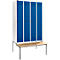 Schäfer Shop Genius Kledinglocker met zitbank, 4 compartimenten, 300 mm compartimentbreedte, veiligheidsdraaigrendelslot, lichtgrijs/gentiaanblauw
