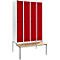 Schäfer Shop Genius Kledinglocker met zitbank, 4 compartimenten, 300 mm compartimentbreedte, veiligheidsdraaigrendelslot, lichtgrijs/rood