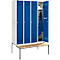 Schäfer Shop Genius Kledinglocker met zitbank, 4 compartimenten, cilinderslot, lichtgrijs/gentiaanblauw