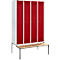Schäfer Shop Genius Kledinglocker met zitbank, 4 compartimenten, veiligheidsdraaigrendelslot, lichtgrijs/rood