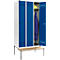 Schäfer Shop Genius Kleiderspind mit Sitzbank, 3 Abteile, 300 mm Abteilbreite, Sicherheitsdrehriegelverschluss, lichtgrau/enzianblau