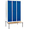 Schäfer Shop Genius Kleiderspind mit Sitzbank, 3 Abteile, 400 mm Abteilbreite, Sicherheitsdrehriegelverschluss, lichtgrau/enzianblau