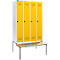 Schäfer Shop Genius Kleiderspind mit Sitzbank, 4 Abteile, 300 mm Abteilbreite, Sicherheitsdrehriegelverschluss, lichtgrau/gelb