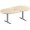 Schäfer Shop Genius Konferenztisch MODENA FLEX, 3-fach Anschluss, Oval, T-Fuß Rechteckrohr, B 2000 x T 1000 x H 650-850 mm, Ahorn/weißalu