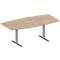 Schäfer Shop Genius Konferenztisch MODENA FLEX, 6-fach Anschluss, Boot, T-Fuß Rechteckrohr, B 2000 x H 650-850 mm, Eiche-Dekor/weißalu
