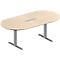 Schäfer Shop Genius Konferenztisch MODENA FLEX, 6-fach Anschluss, Oval, T-Fuß Rechteckrohr, B 2000 x T 1000 x H 650-850 mm, Ahorn/weißalu