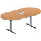 Schäfer Shop Genius Konferenztisch MODENA FLEX, 6-fach Anschluss, Oval, T-Fuß Rechteckrohr, B 2000 x T 1000 x H 650-850 mm, Buche/weißalu
