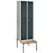 Gray-dark green locker with two doors, below a bench.