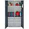 Schäfer Shop Genius materiaalkast FS, 5 OH, afsluitbaar, 4 legborden/12 laden, tot 450 kg, B 1055 x D 520 x H 1950 mm, staal, lichtgrijs/antracietgrijs