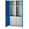 Schäfer Shop Genius materiaalkast FS, 5 OH, afsluitbaar, 4 legborden/12 laden, tot 450 kg, B 1055 x D 520 x H 1950 mm, staal, lichtgrijs/gentiaanblauw