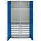 Schäfer Shop Genius materiaalkast FS, 5 OH, afsluitbaar, 4 legborden/12 laden, tot 450 kg, B 1055 x D 520 x H 1950 mm, staal, lichtgrijs/gentiaanblauw