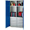 Schäfer Shop Genius materiaalkast FS, 5 OH, afsluitbaar, 4 legborden/12 laden, tot 450 kg, B 1055 x D 520 x H 1950 mm, staal, lichtgrijs/gentiaanblauw