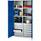 Schäfer Shop Genius materiaalkast FS, 5 OH, afsluitbaar, 4 legborden/12 laden, tot 450 kg, B 1055 x D 520 x H 1950 mm, staal, lichtgrijs/gentiaanblauw