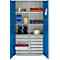 Schäfer Shop Genius materiaalkast FS, 5 OH, afsluitbaar, 4 legborden/12 laden, tot 450 kg, B 1055 x D 520 x H 1950 mm, staal, lichtgrijs/gentiaanblauw