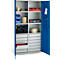 Schäfer Shop Genius materiaalkast FS, 5 OH, afsluitbaar, 4 legborden/12 laden, tot 450 kg, B 1055 x D 520 x H 1950 mm, staal, lichtgrijs/gentiaanblauw