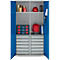 Schäfer Shop Genius materiaalkast FS, 5 OH, afsluitbaar, 4 legborden/12 laden, tot 450 kg, B 1055 x D 520 x H 1950 mm, staal, witaluminium/ gentiaanblauw