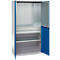 Schäfer Shop Genius materiaalkast FS, 5 OH, afsluitbaar, geperforeerde roosterwanden/2 laden/2 legborden, tot 450 kg, B 1055 x D 520 x H 1950 mm, aluminium wit/ gentiaanblauw + gratis inzetbakset-24 st.