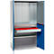 Schäfer Shop Genius materiaalkast FS, 5 OH, afsluitbaar, geperforeerde roosterwanden/2 laden/2 legborden, tot 450 kg, B 1055 x D 520 x H 1950 mm, aluminium wit/ gentiaanblauw + gratis inzetbakset-24 st.