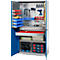 Schäfer Shop Genius materiaalkast FS, 5 OH, afsluitbaar, geperforeerde roosterwanden/2 laden/2 legborden, tot 450 kg, B 1055 x D 520 x H 1950 mm, aluminium wit/ gentiaanblauw + gratis inzetbakset-24 st.