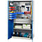 Schäfer Shop Genius materiaalkast FS, 5 OH, afsluitbaar, geperforeerde roosterwanden/2 laden/2 legborden, tot 450 kg, B 1055 x D 520 x H 1950 mm, aluminium wit/ gentiaanblauw + gratis inzetbakset-24 st.