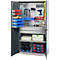 Schäfer Shop Genius materiaalkast FS, 5 OH, afsluitbaar, geperforeerde roosterwanden/2 laden/2 legborden, tot 450 kg, B 1055 x D 520 x H 1950 mm, blank aluminium/antracietgrijs + gratis inzetbakset-24 st.